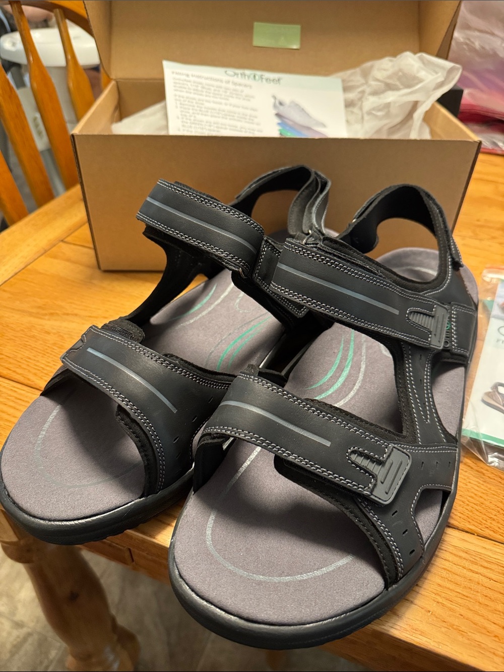 OrthoFeet Black Men's Adjustable Strappy Sandals 14 Extra Wide